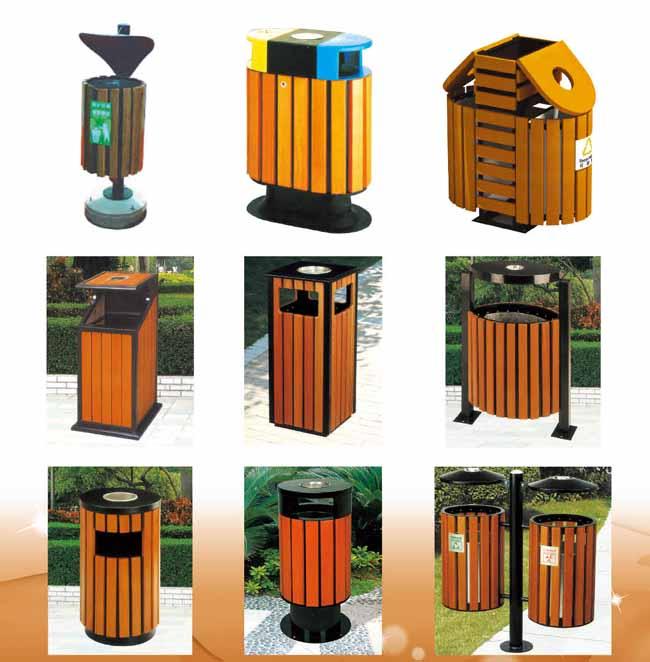 Ξύλινα δοχεία απορριμμάτων πάρκων Solide πεύκων, εξωτερικά δοχεία απορριμμάτων για ανακυκλώνοντας rha-14804